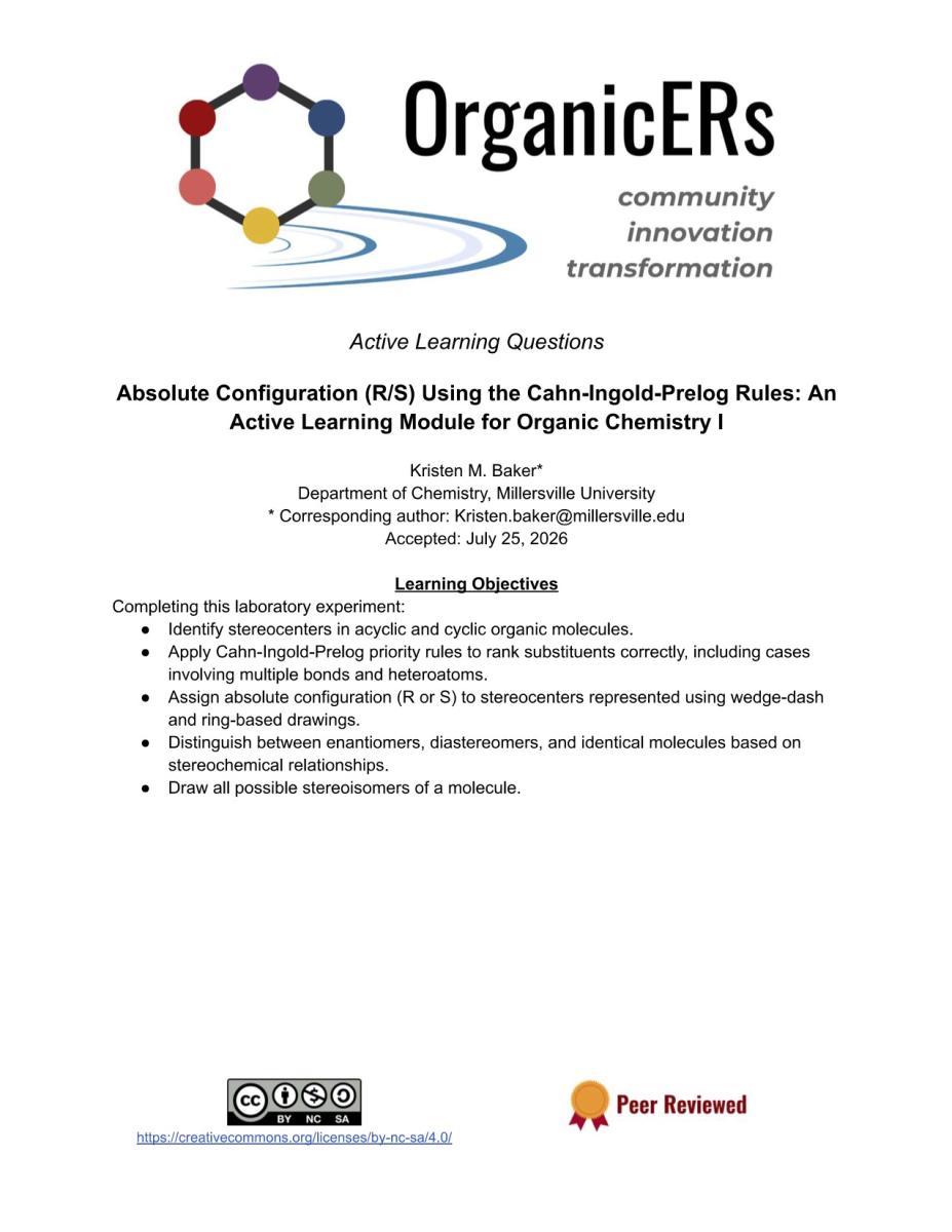 Cover page for Absolute Configureation (R/S) Using the Cahn-Ingold-Prelog Rules